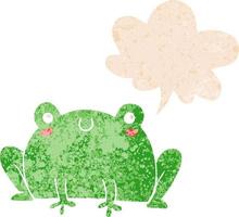 cartoon frog and speech bubble in retro textured style vector