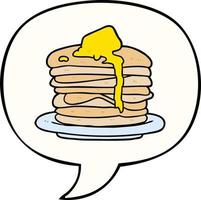 cartoon stack of pancakes and speech bubble vector