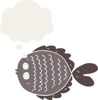 cartoon flat fish and thought bubble in retro style vector