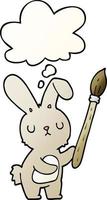 cartoon rabbit with paint brush and thought bubble in smooth gradient style vector