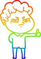 rainbow gradient line drawing cartoon angry man vector