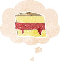 cartoon cake and thought bubble in retro textured style vector