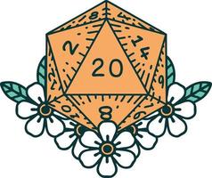 iconic tattoo style image of a d20 vector