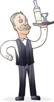 freehand drawn cartoon waiter vector