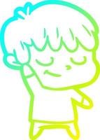 cold gradient line drawing happy cartoon boy vector