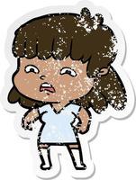 distressed sticker of a cartoon worried woman vector