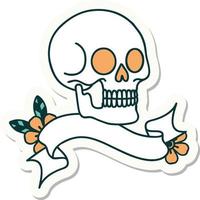 tattoo style sticker with banner of a skull vector