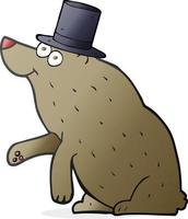 freehand drawn cartoon bear in top hat vector