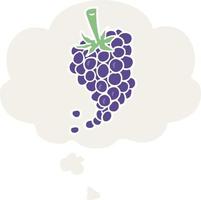 cartoon grapes and thought bubble in retro style vector