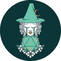 icon of crying elf witch with natural one D20 roll vector