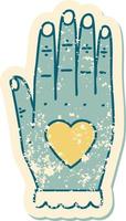 iconic distressed sticker tattoo style image of a hand vector