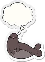 cartoon seal and thought bubble as a printed sticker vector