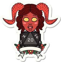 sticker of a happy tiefling with natural 20 vector