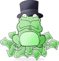 freehand drawn cartoon rich frog in top hat vector