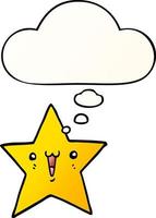 happy cartoon star and thought bubble in smooth gradient style vector