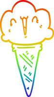 rainbow gradient line drawing cartoon ice cream with face vector