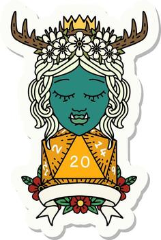 sticker of a orc druid character with natural twenty dice roll vector