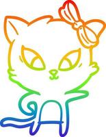rainbow gradient line drawing cartoon cat vector