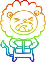 rainbow gradient line drawing cartoon lion with christmas present vector