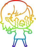 rainbow gradient line drawing cartoon crying vampire girl vector