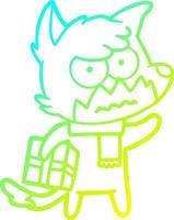 cold gradient line drawing cartoon annoyed fox carrying gift vector