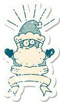 worn old sticker of a tattoo style santa claus christmas character vector