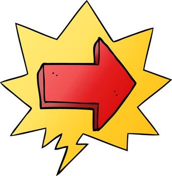 cartoon pointing arrow and speech bubble in smooth gradient style vector