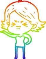 rainbow gradient line drawing cartoon angry girl vector