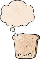 cartoon slice of bread and thought bubble in grunge texture pattern style vector