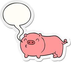 cartoon pig and speech bubble sticker vector