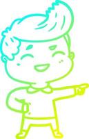 cold gradient line drawing cartoon man laughing and pointing vector