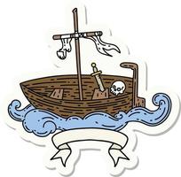 sticker of a tattoo style empty boat with skull vector