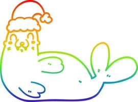 rainbow gradient line drawing cartoon christmas walrus vector