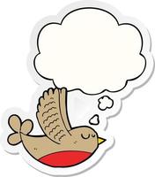 cartoon bird and thought bubble as a printed sticker vector