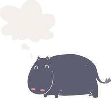 cartoon hippo and thought bubble in retro style vector