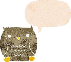 cartoon owl and speech bubble in retro textured style vector