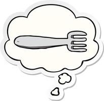 cartoon fork and thought bubble as a printed sticker vector