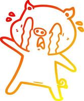 warm gradient line drawing crying pig cartoon vector