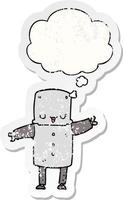 cartoon robot and thought bubble as a distressed worn sticker vector