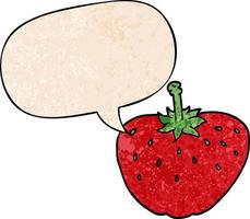 cartoon strawberry and speech bubble in retro texture style vector