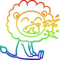 rainbow gradient line drawing cartoon roaring lion vector