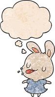 cartoon rabbit and thought bubble in grunge texture pattern style vector