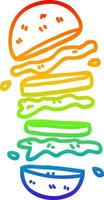 rainbow gradient line drawing cartoon burger vector