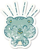 worn old sticker of a tattoo style happy hamster vector