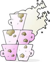 freehand drawn cartoon stack of dirty coffee cups vector