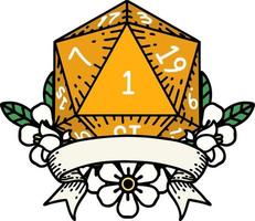 estilo de tatuaje retro natural uno d20 tirada de dados vector