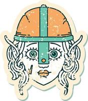 Retro Tattoo Style elf fighter character face vector