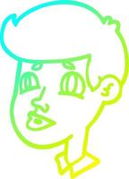 cold gradient line drawing cartoon boy face vector