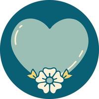 iconic tattoo style image of a heart and flower vector