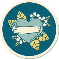 sticker of tattoo in traditional style of a heart and banner vector